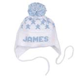 MJK Knits Star Earflap Hat- White and Light Blue