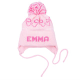 MJK Knits Bow Earflap Hat- Light Pink and Bright Pink