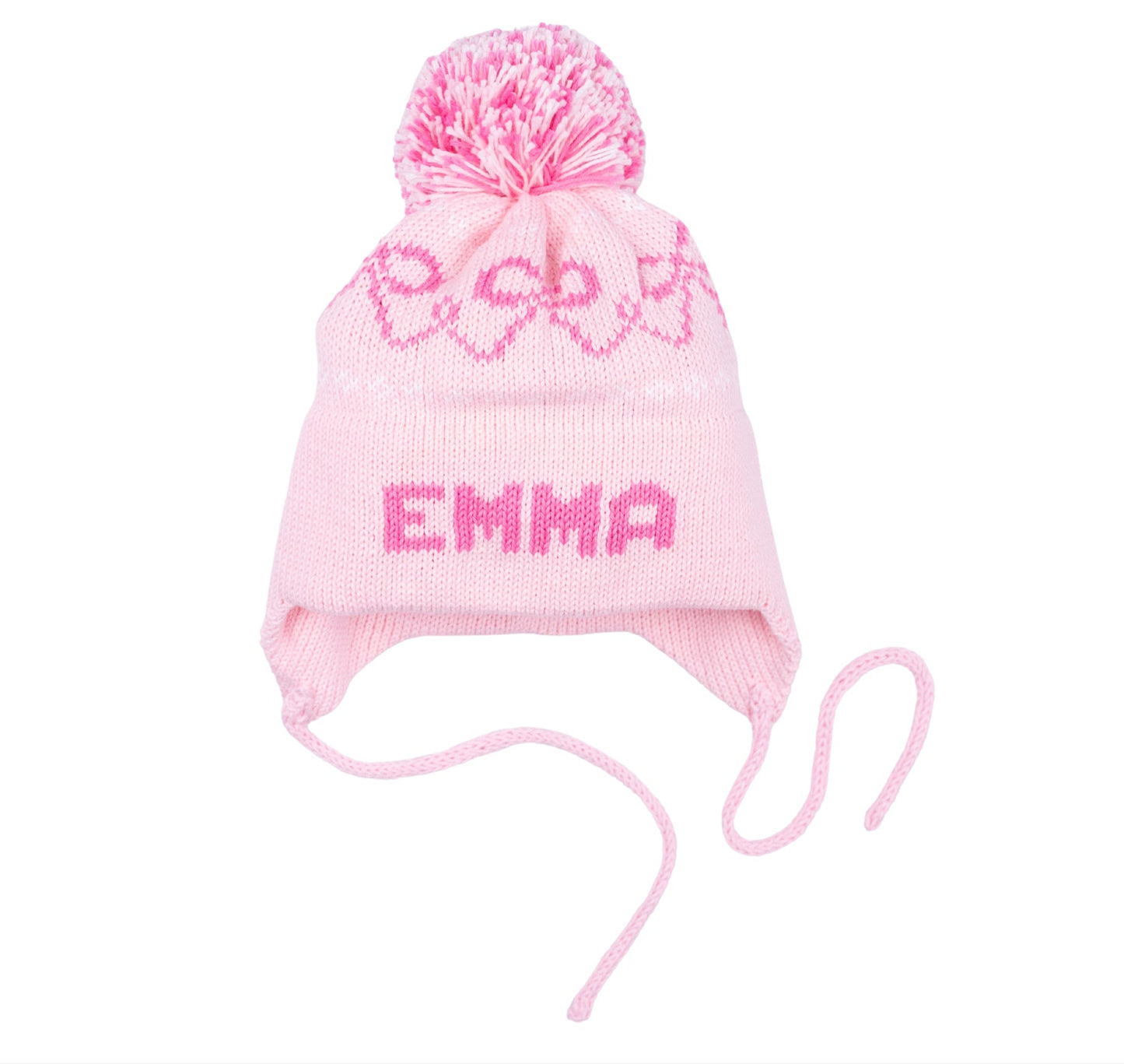 MJK Knits Bow Earflap Hat- Light Pink and Bright Pink