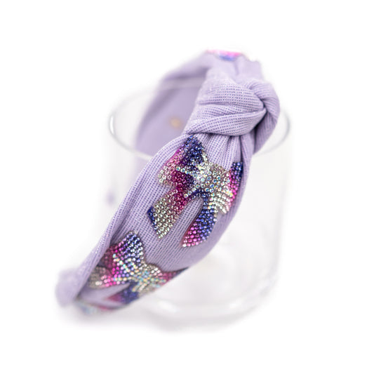 Crystallized Bow Tail Knot Headband- Purple
