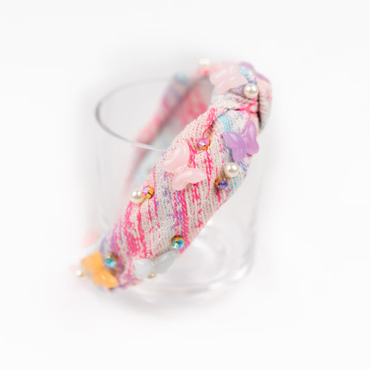 Butterfly and Pearls Linen Knot Headband