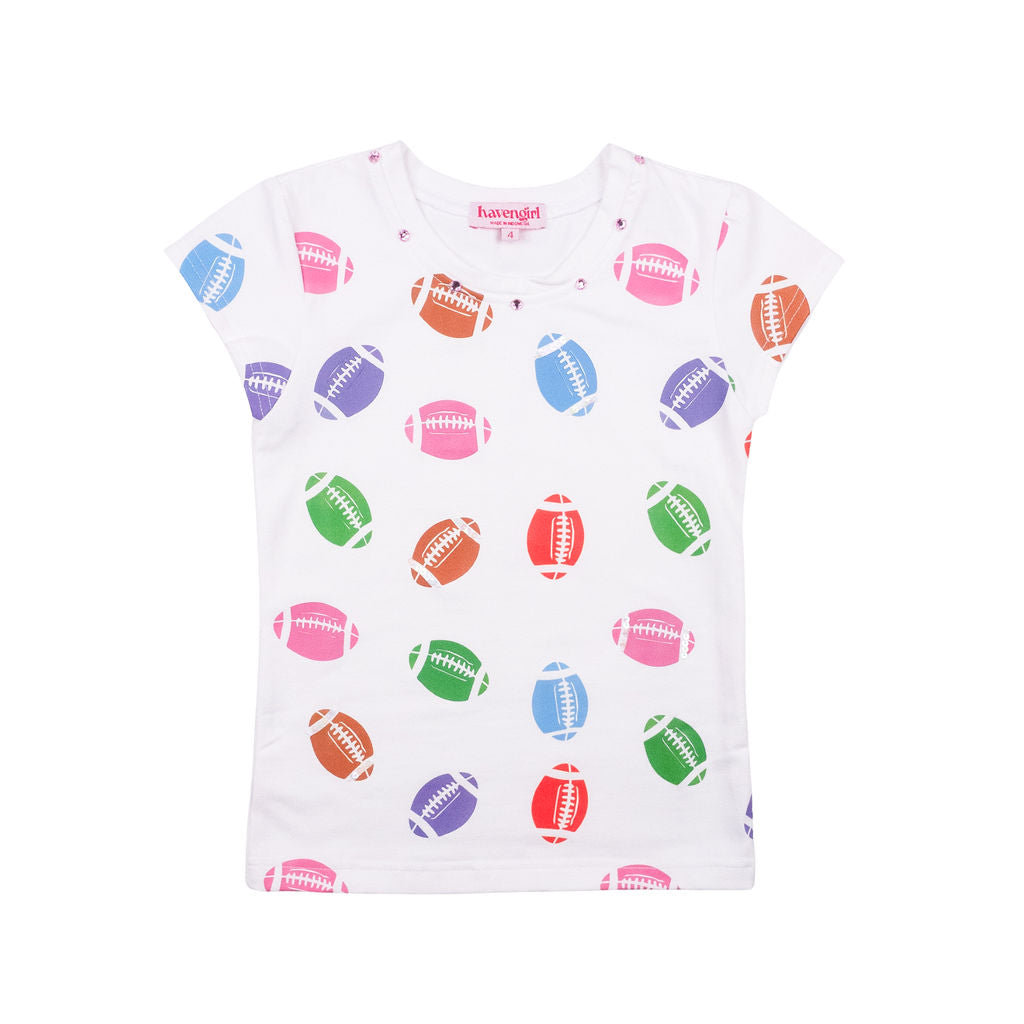 Rainbow Football Cap Tee made by Haven Girl.&nbsp;