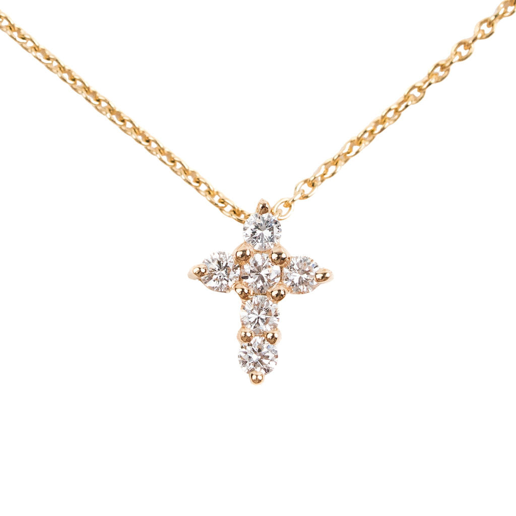 Tiny Cross Diamond Necklace- Yellow Gold