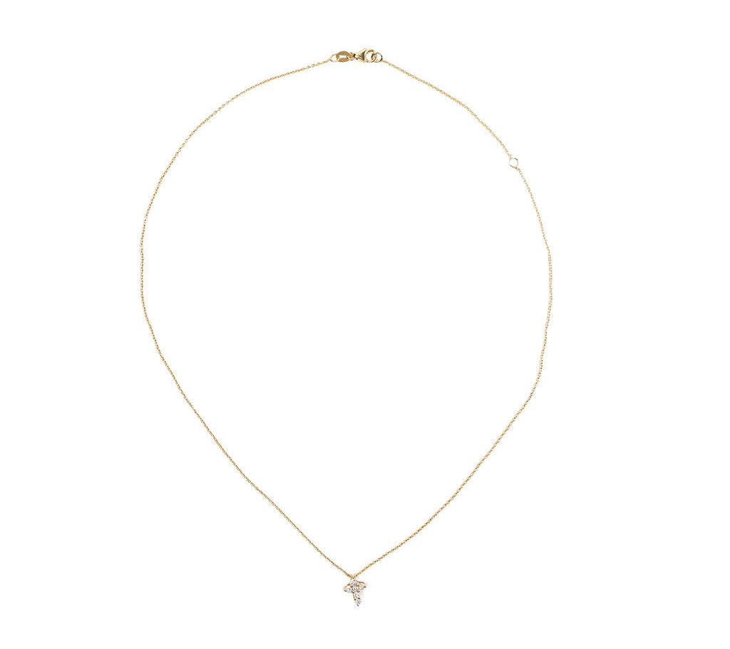 Tiny Cross Diamond Necklace- Yellow Gold