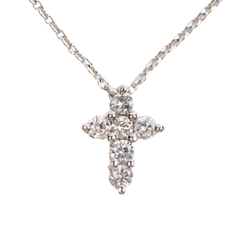 Tiny Cross Diamond Necklace- White Gold