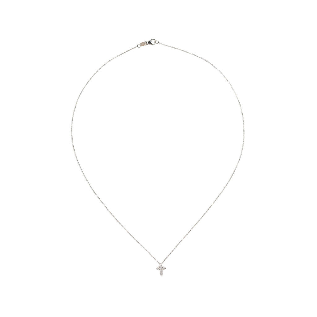 Tiny Cross Diamond Necklace- White Gold