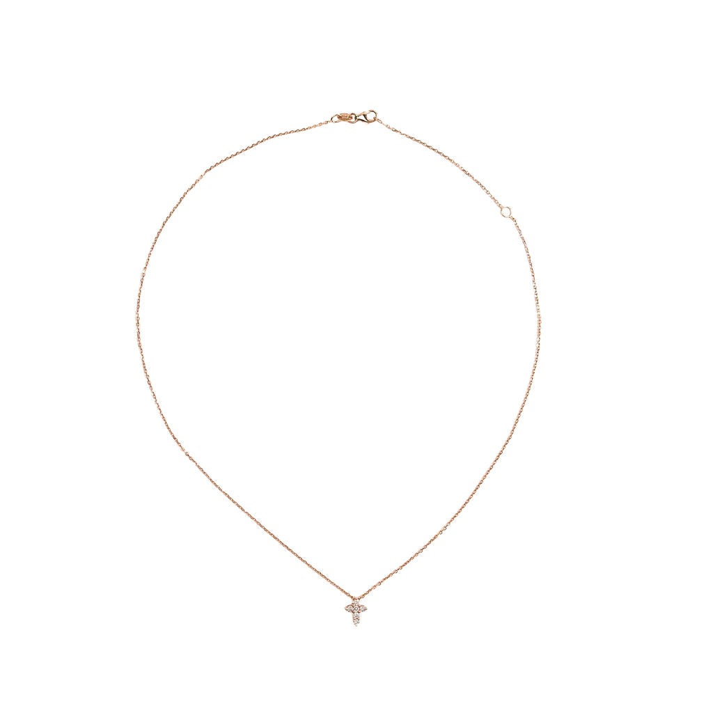 Tiny Cross Diamond Necklace- Rose Gold
