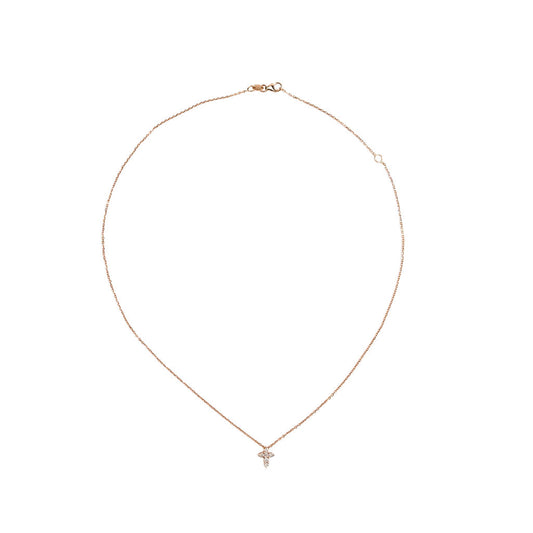 Tiny Cross Diamond Necklace- Rose Gold