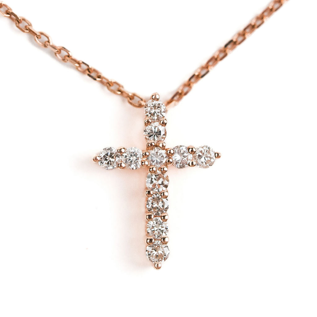 Diamond Cross Necklace- Rose Gold
