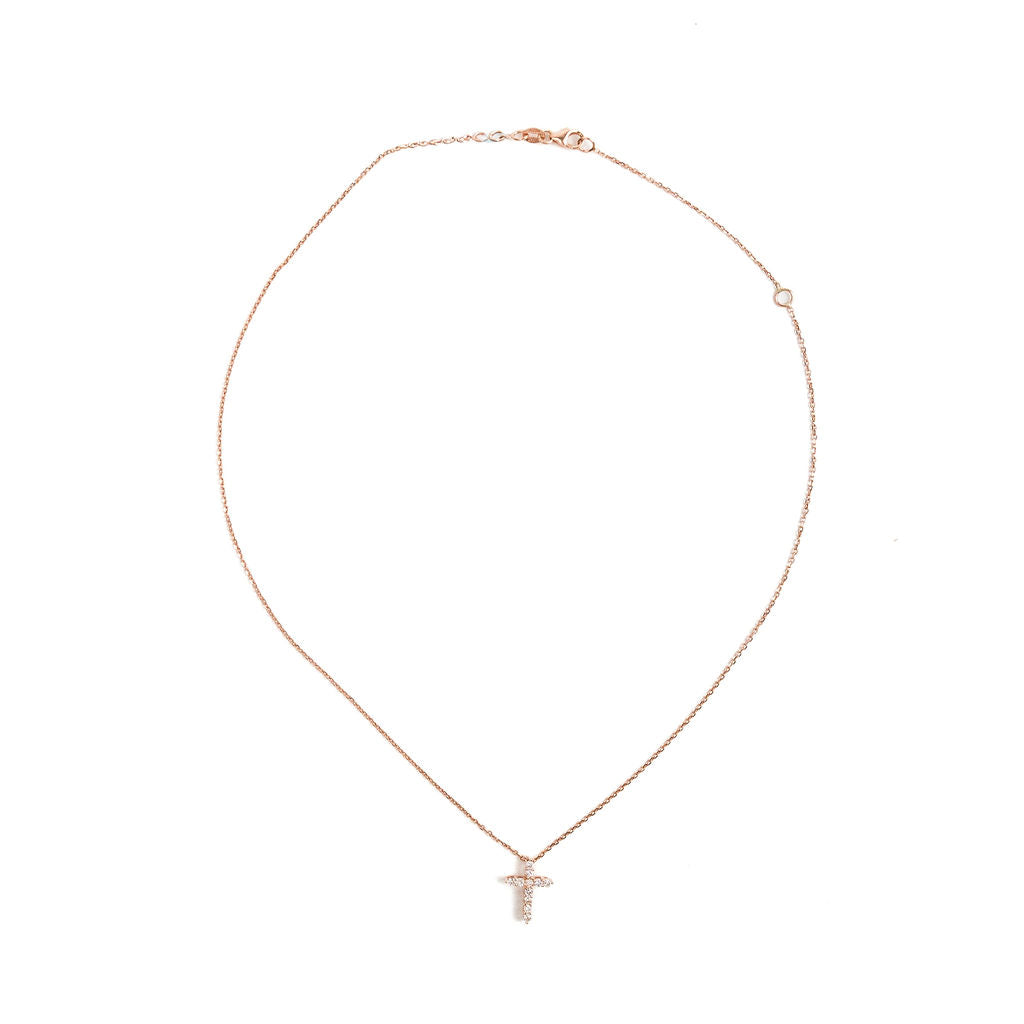 Diamond Cross Necklace- Rose Gold