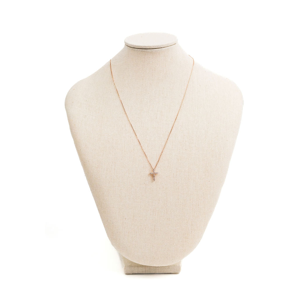 Diamond Cross Necklace- Rose Gold