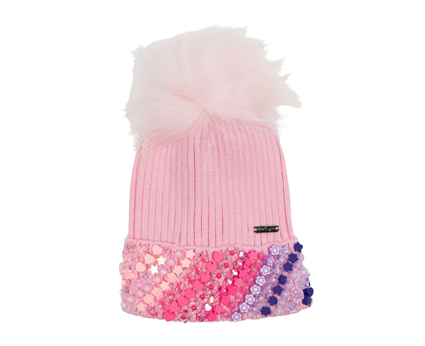 Pink Charm Cuff Hat With Pom