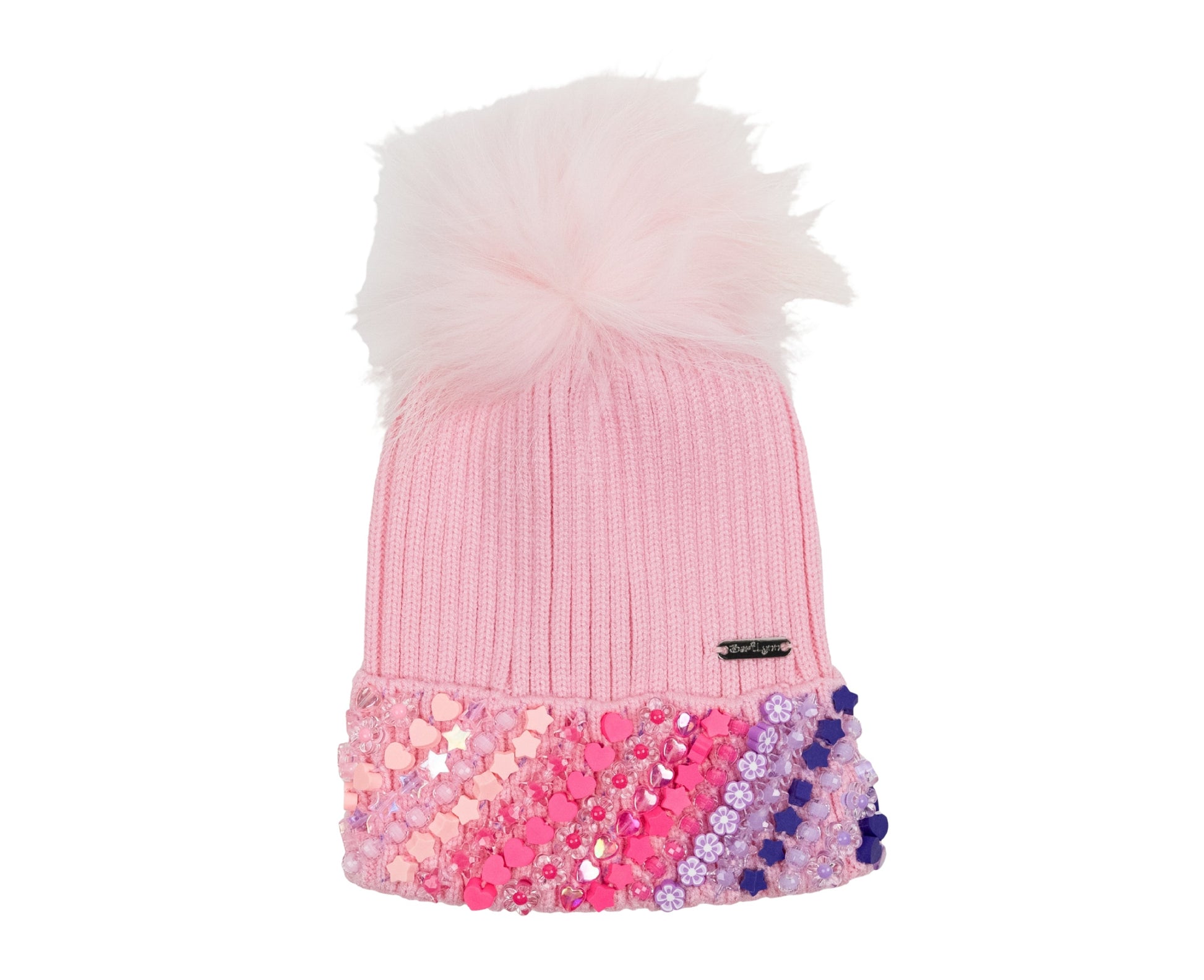 Pink Charm Cuff Hat With Pom