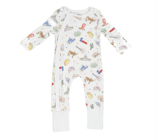 Texas Print Zipper Footie
