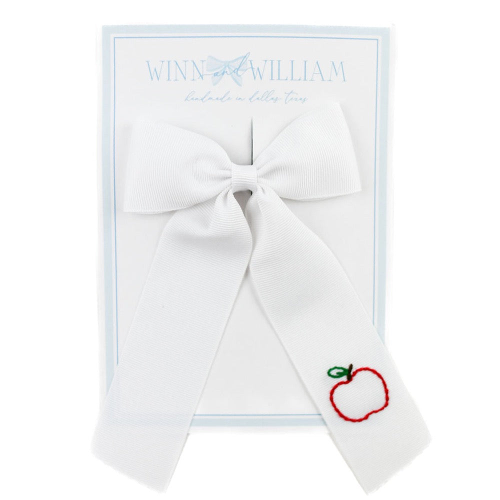 Winn and William Medium A is for Apple Bow - White