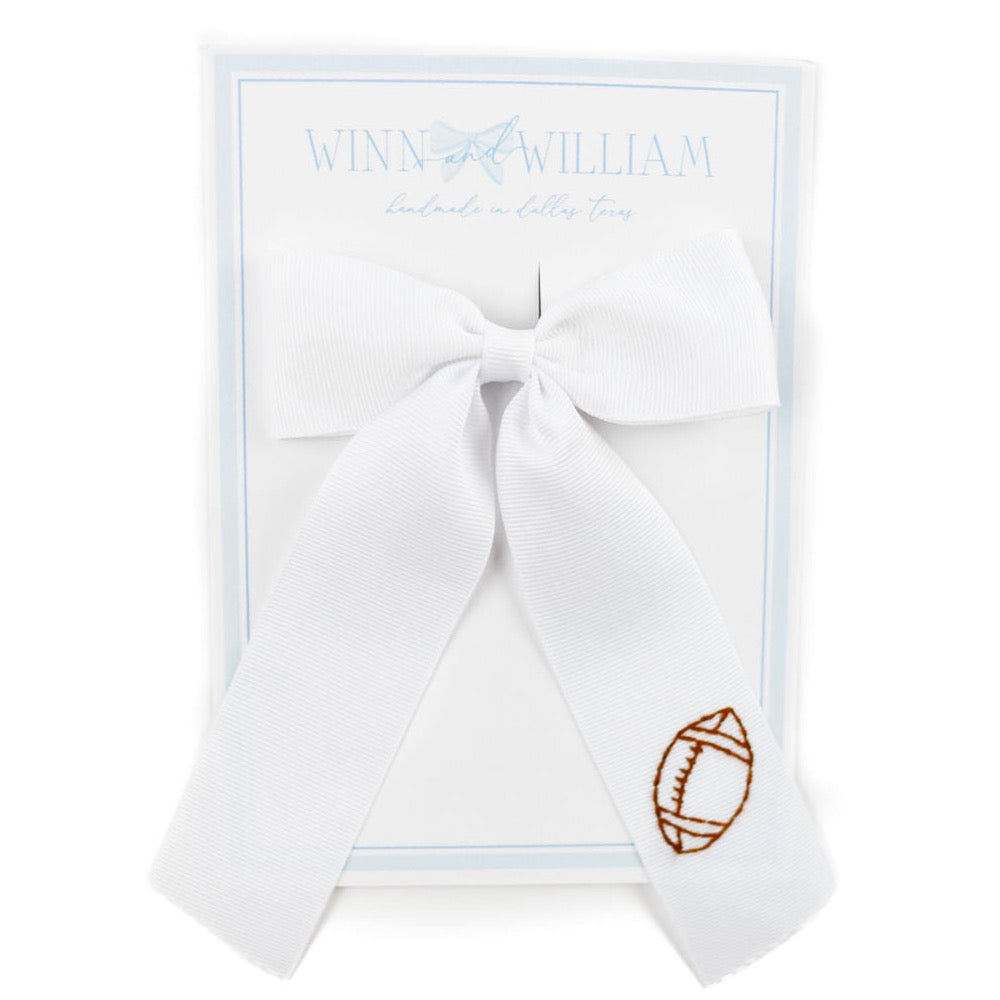 Winn and William Medium Football Bow - White 