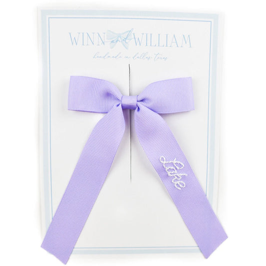 Winn and William hand stitched name hair bow
