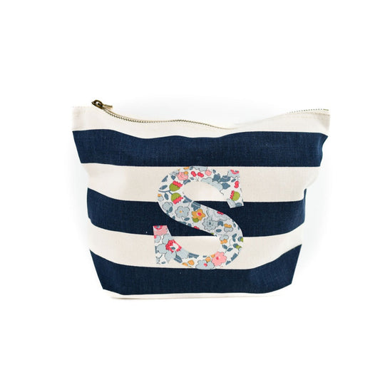 Liberty of London Navy Stripe Accessory Bag  - Betsy Light Pink Initial made by My Little Shop UK