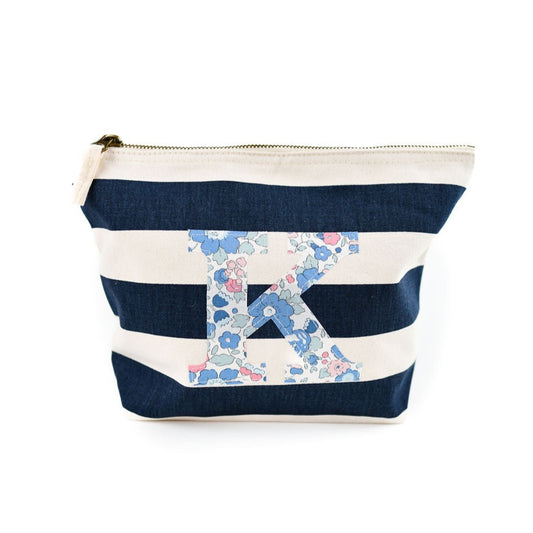My Little Shop UK Liberty of London Navy Stripe Accessory Bag  - Betsy Blue Initial