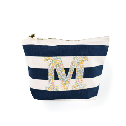Liberty of London Navy Stripe Accessory Bag  - Betsy Ann Yellow Initial