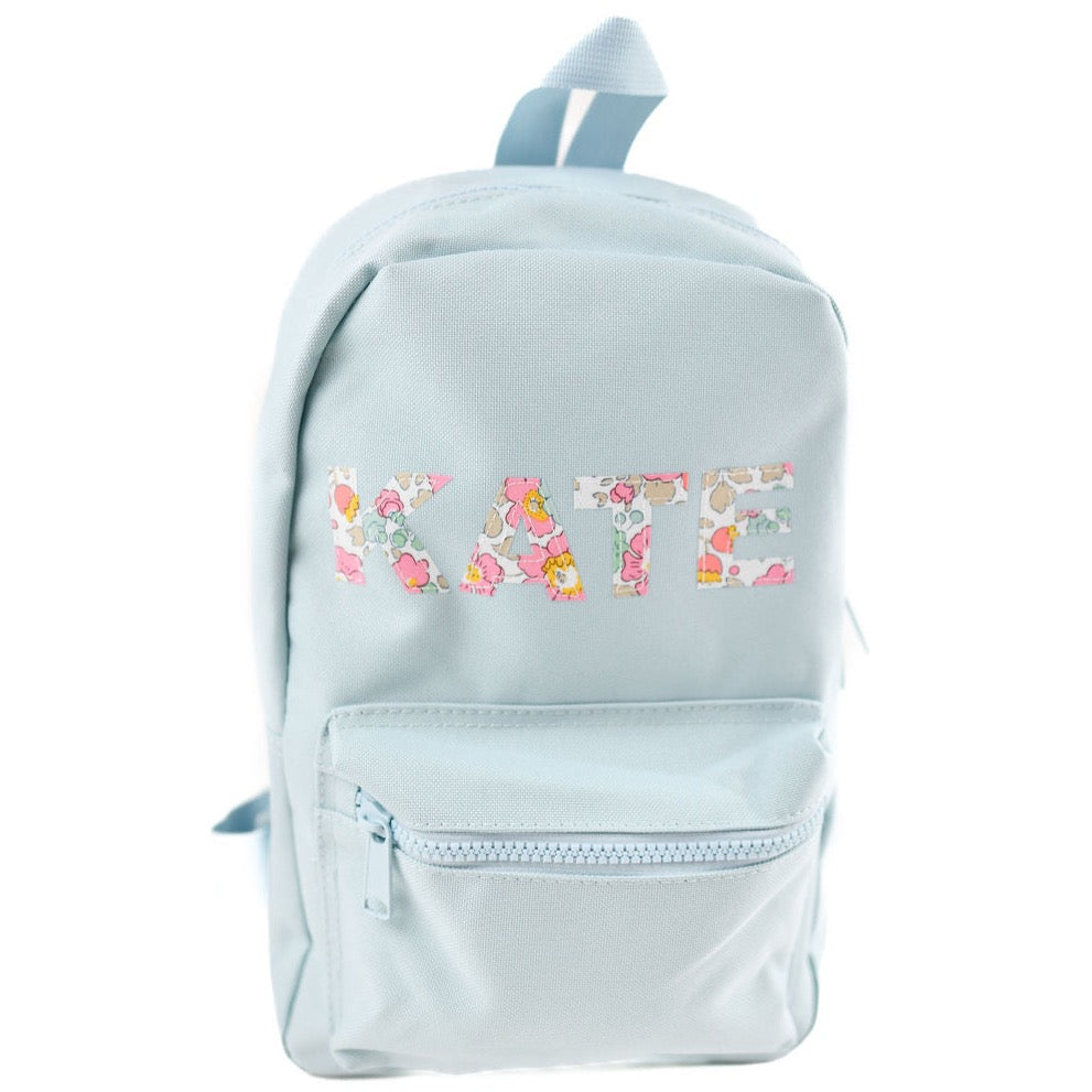My Little Shop UK Betsy Light Pink Liberty of London Name Small Backpack - Light Blue