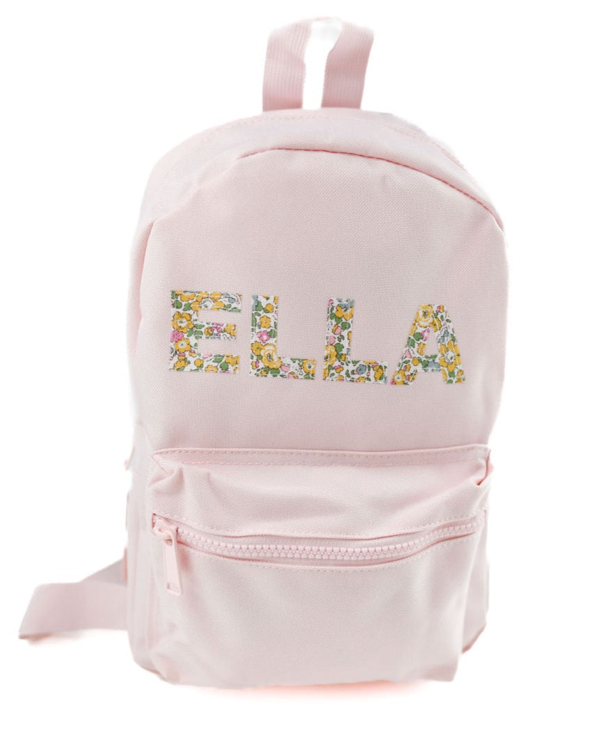 My Little Shop UK Betsy Ann Yellow Liberty of London Name Small Backpack - Pink