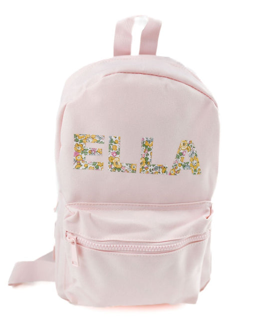 My Little Shop UK Betsy Ann Yellow Liberty of London Name Small Backpack - Pink