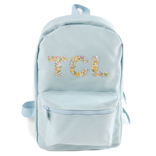 My Little Shop UK Betsy Ann Yellow Liberty of London Name Small Backpack - Light Blue