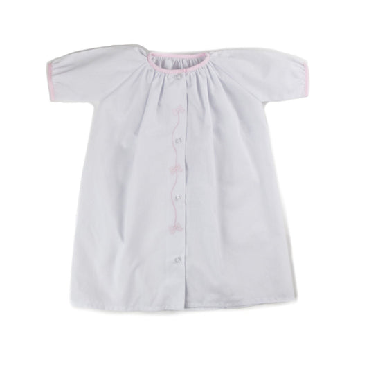 Auraluz White Long Sleeve Day Gown With Pink Bows