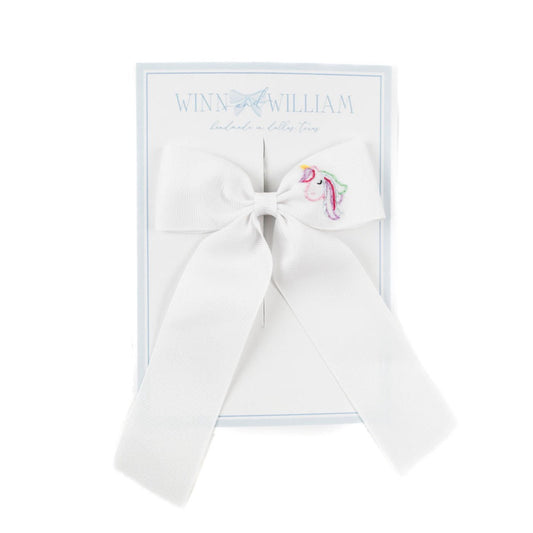 Winn and William Hand Embroidered Unicorn Hair Bow