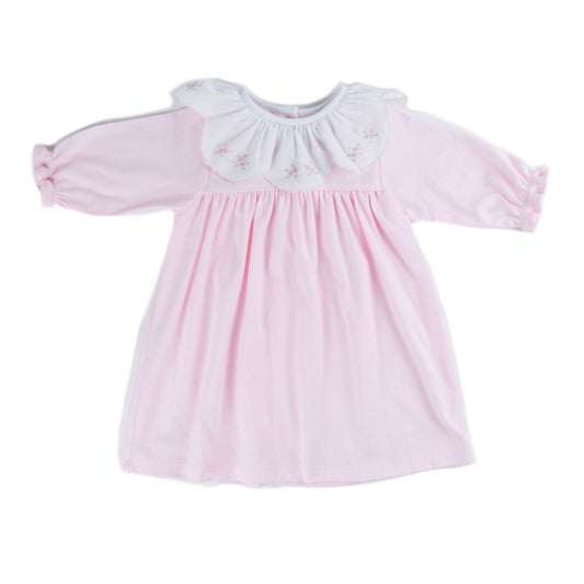 Auraluz Pink Knit Tiny Bud Dress With Ruffle Collar