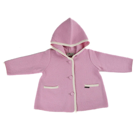 Marae Kids Button Down Coat With Hood - Pink with White Trim