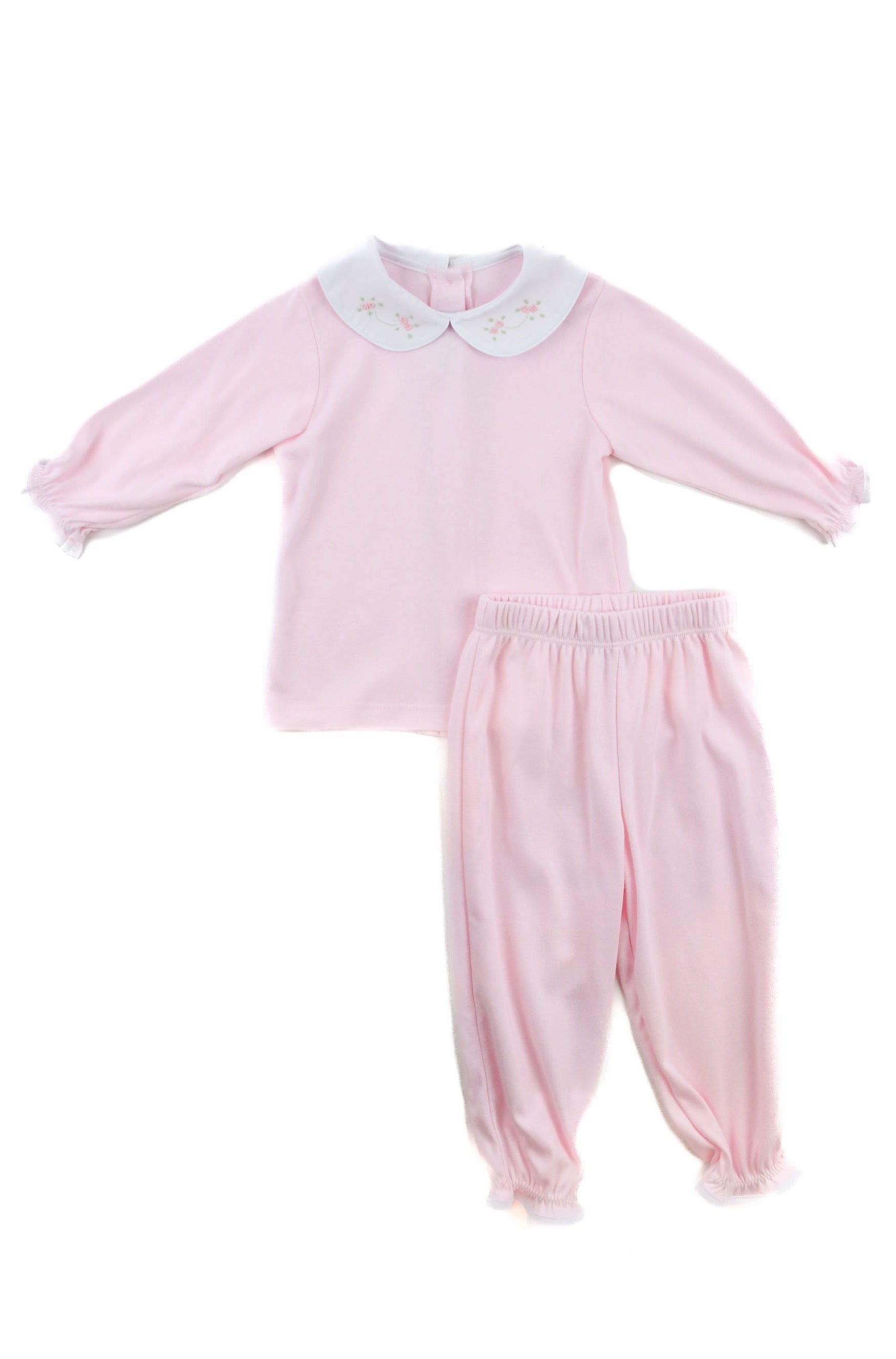 Auraluz Two Piece Knit Pant Set with Embroidered Tiny Buds