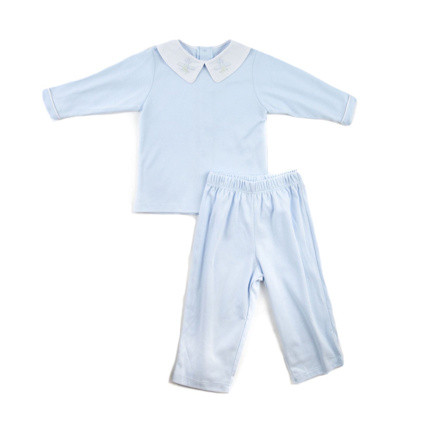 Auraluz Two Piece Knit Pant Set with Embroidered Planes