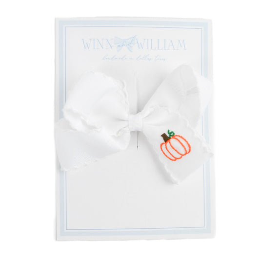 Winn and William Hand Embroidered Bows Medium Pumpkin Lottie Bow