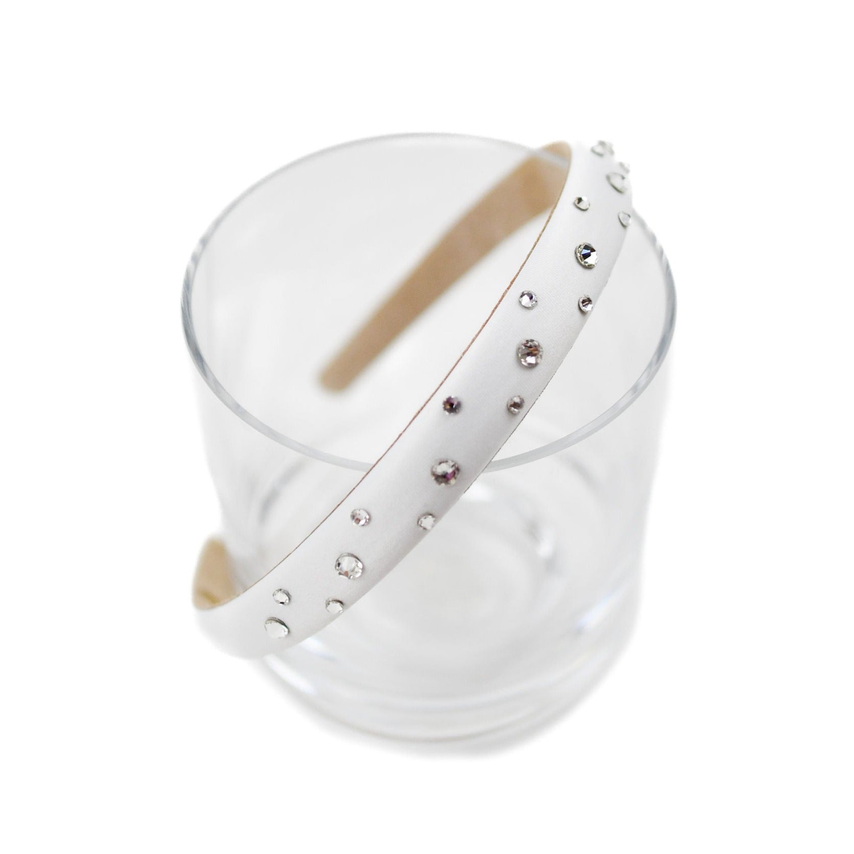 Bari Lynn Crystallized Thin Satin Headband- White