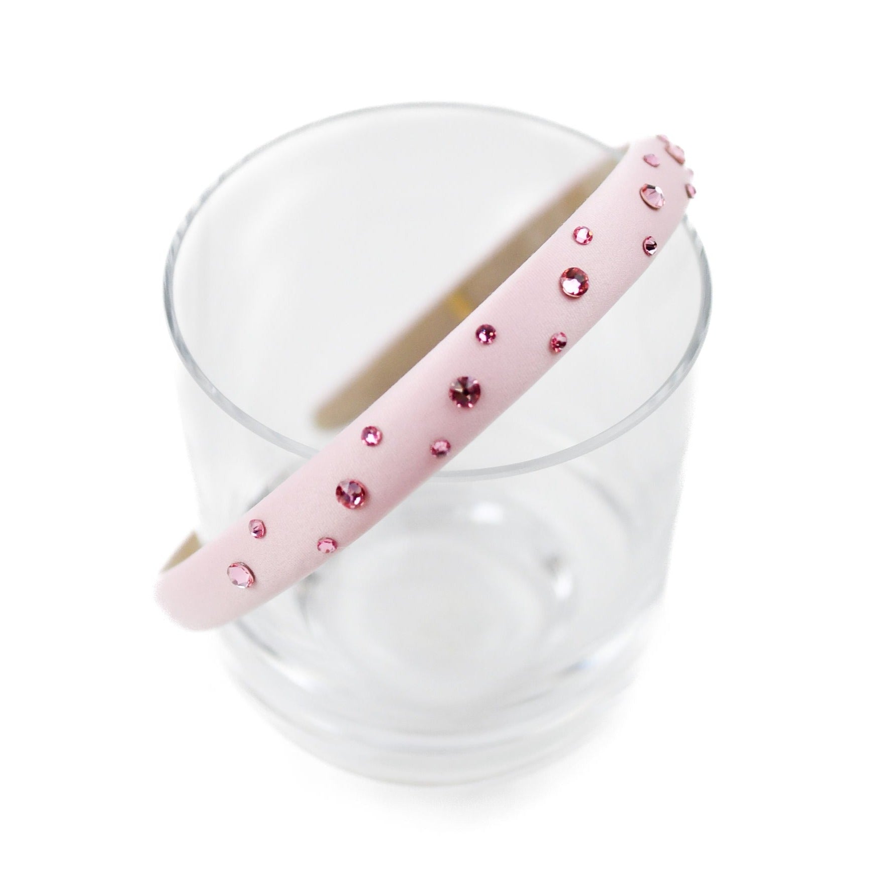 Bari Lynn Crystallized Thin Satin Headband- Pink