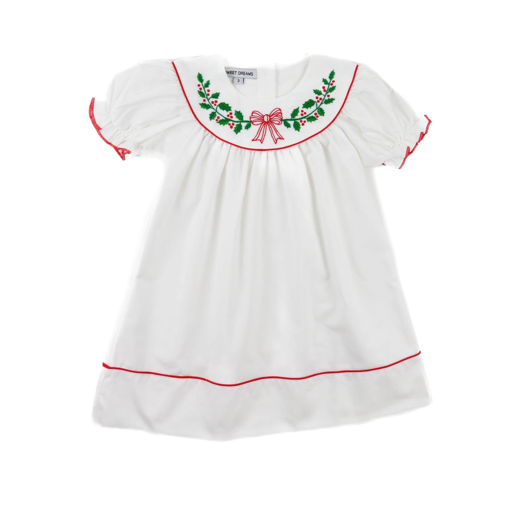 Sweet Dreams Embroidered Wreath With Red Bow Dress