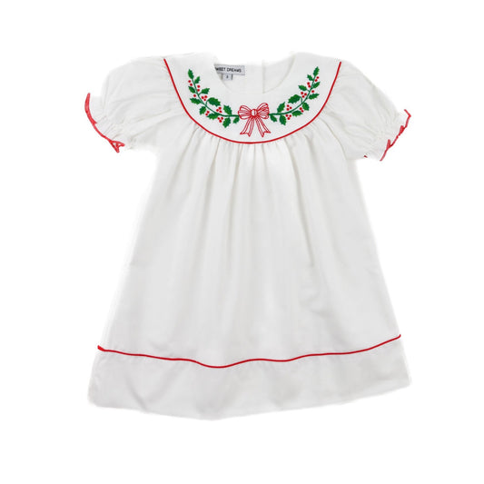 Sweet Dreams Embroidered Wreath With Red Bow Dress