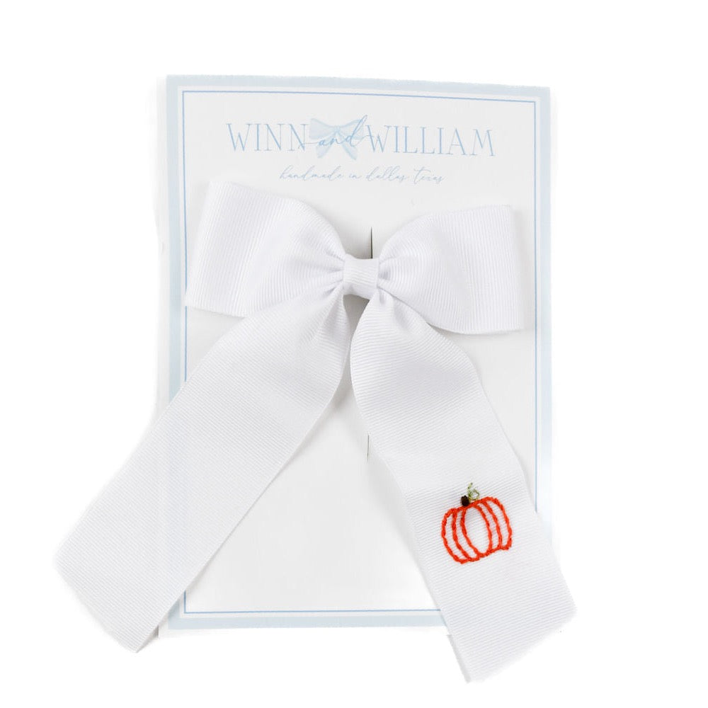 Pumpkin Bow Winn and William Hand Embroidered Bows