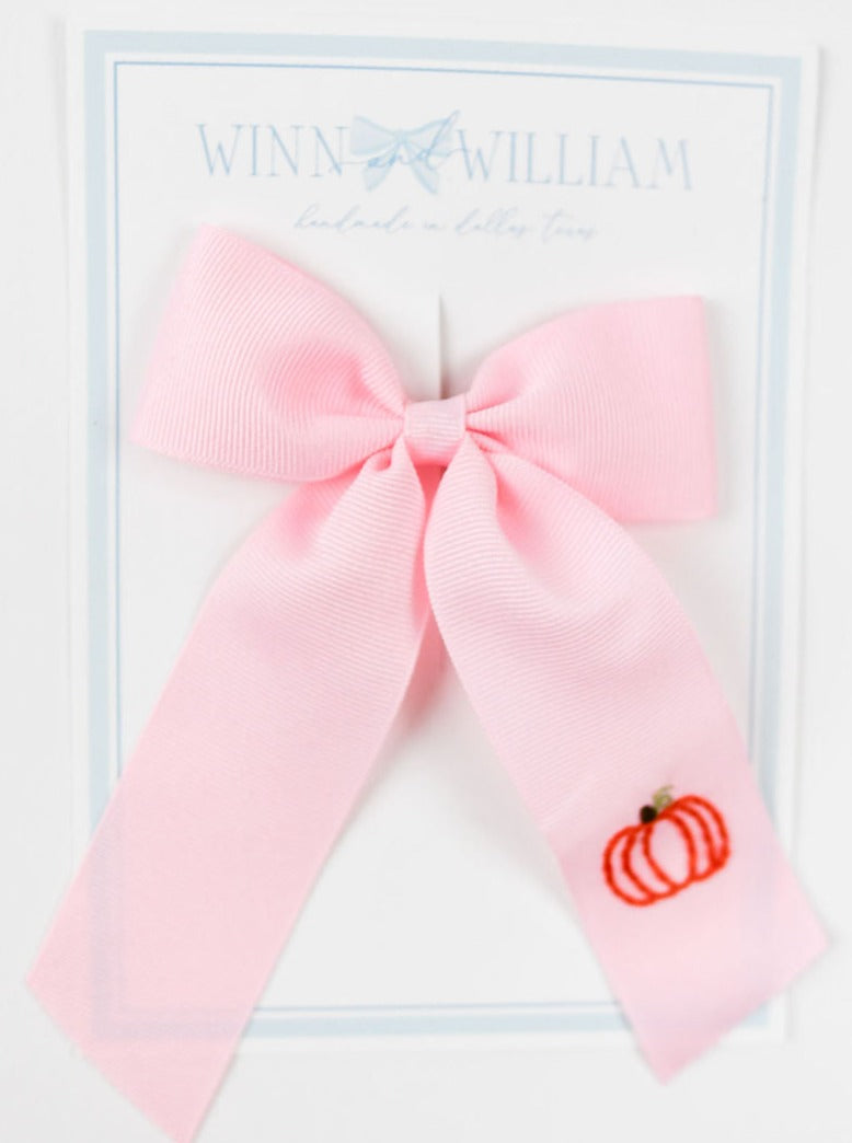 Winn and William Hand Embroidered Bows Medium Pumpkin Bow - Pink