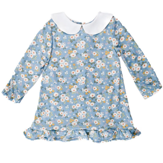 Long Sleeve Blue Floral Knit Dress
