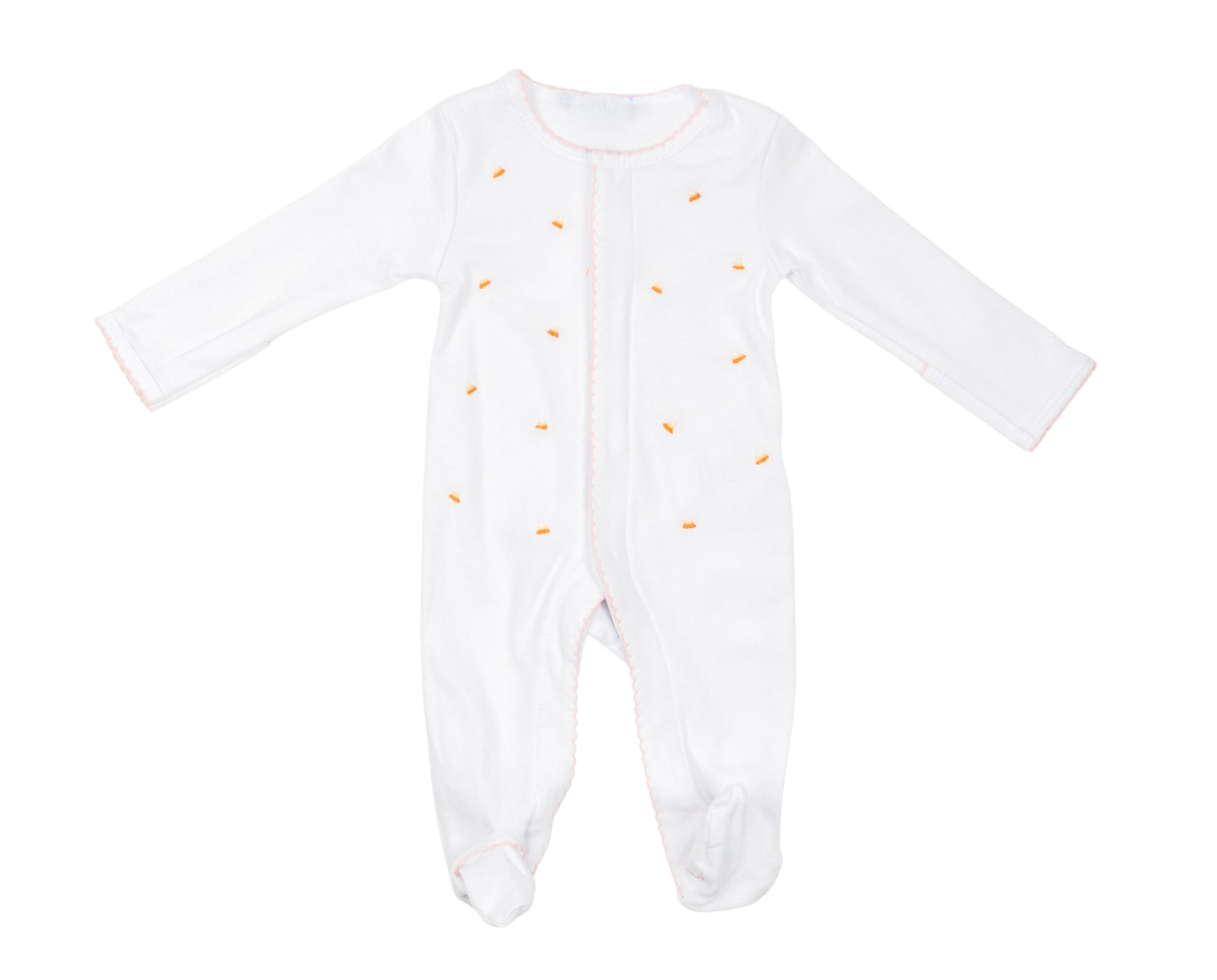 Pink Trim Candy Corn Footie