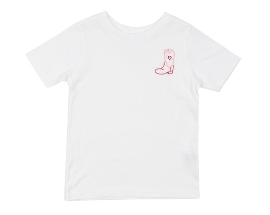 Pink Cowboy Boot Embroidered Tee