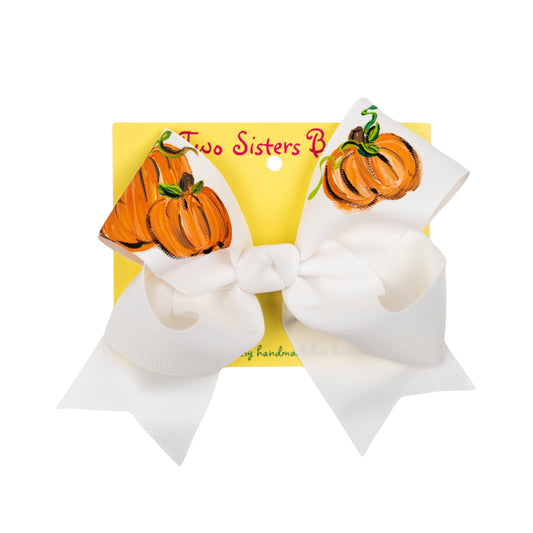 Hand Painted Orange Pumpkins Large Bow