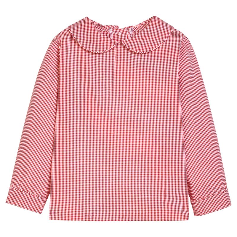 Little English Peter Pan Shirt - Red Mini Gingham