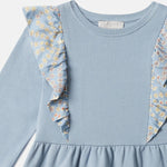 Stella McCartney Kids Blue Star Print Ruffle Fleece Dress