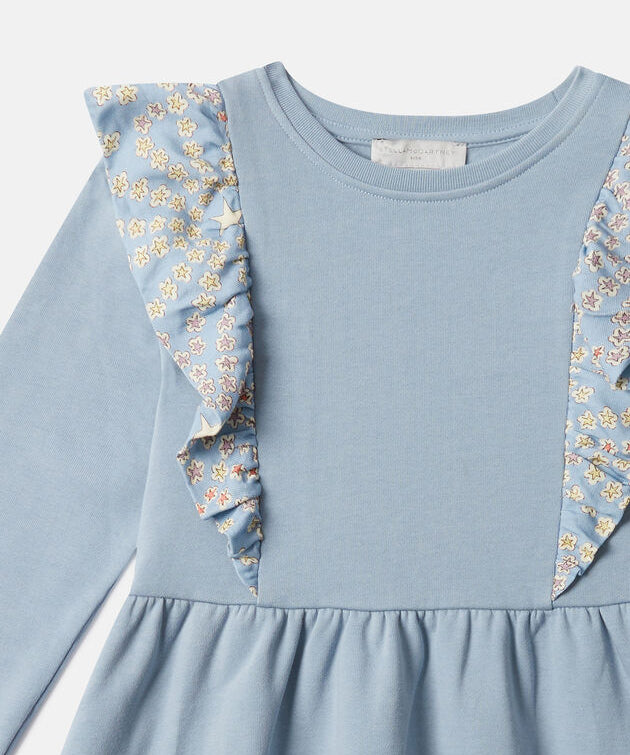 Stella McCartney Kids Blue Star Print Ruffle Fleece Dress