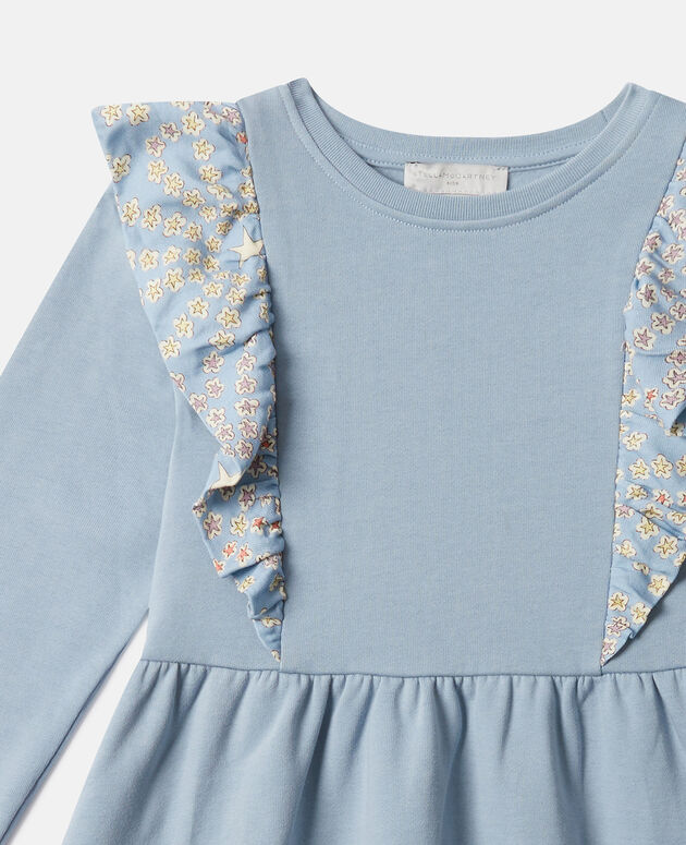 Stella McCartney Kids Blue Star Print Ruffle Fleece Dress