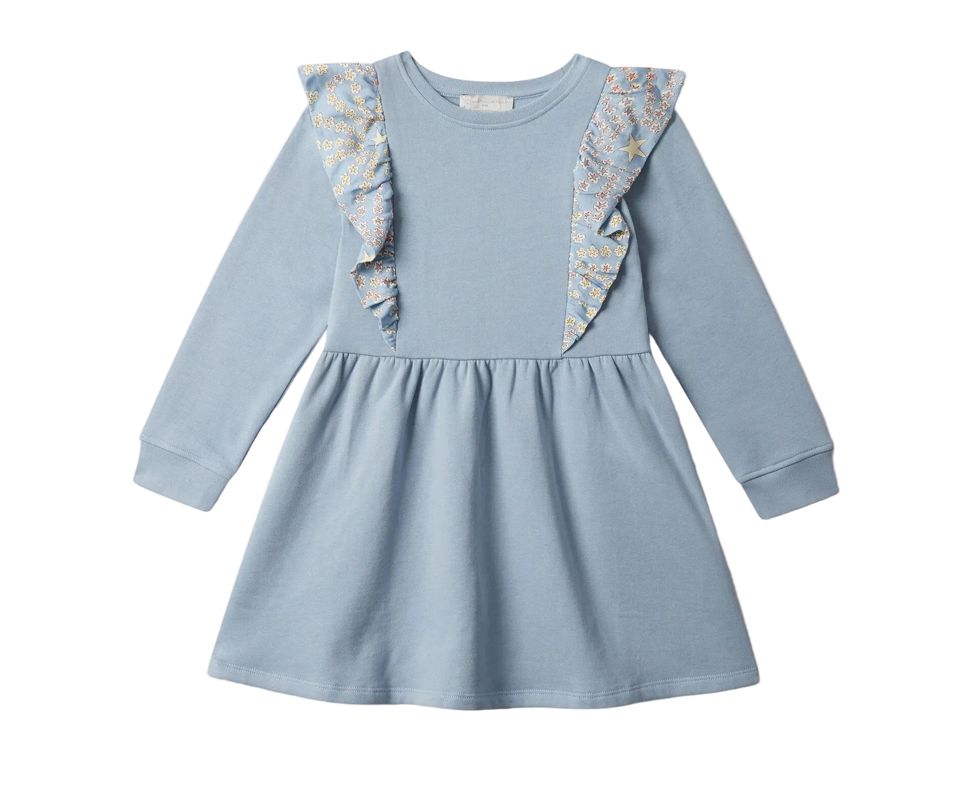 Stella McCartney Kids Blue Star Print Ruffle Fleece Dress